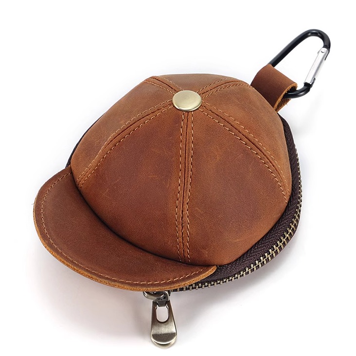 JOYIR疯马皮真皮零钱包拉链包挂在身上的帽子Decorative Purse