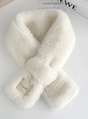 仿獭兔毛毛围巾女秋冬季加厚保暖韩版可爱贴标交叉毛绒围脖套毛领