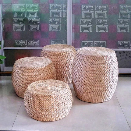 家用草编坐墩换鞋凳榻榻米圆凳客厅矮凳实木板凳沙发凳小凳子墩子