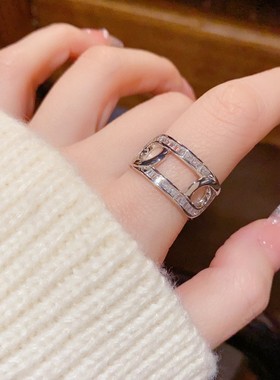 网红精致超闪锆石戒指女生轻奢高级感开口可调节简约食指环装饰品