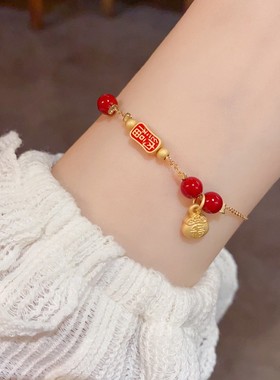 秋冬新款本命年红色串珠纳福手链女气质时尚简约设计感手饰配饰品