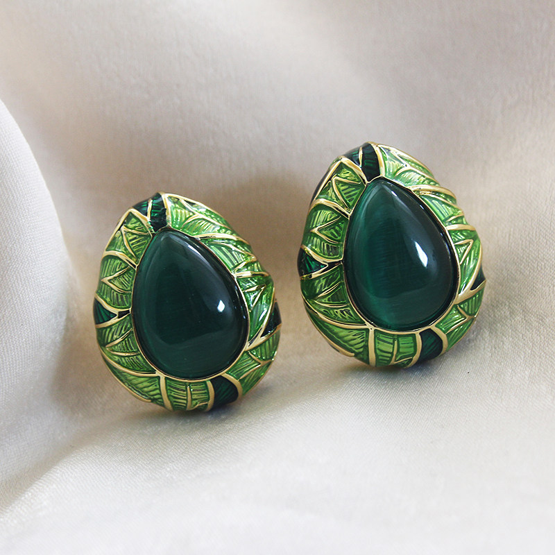 威妮华合金古风猫眼石女耳钉耳环