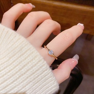 日韩时尚简约镶钻开口戒气质轻奢简约百搭无名指中指戒指配饰品潮