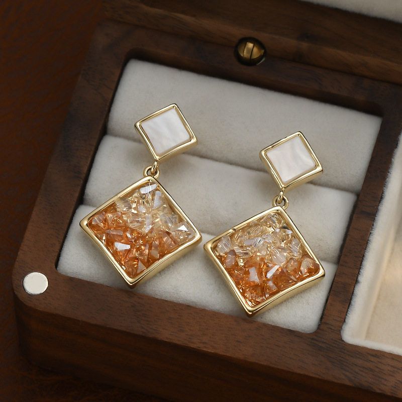 法式风几何方块银针耳环