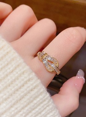 小众气质时尚满钻马蹄扣开口戒个性轻奢百搭高级感超闪食指戒戒指
