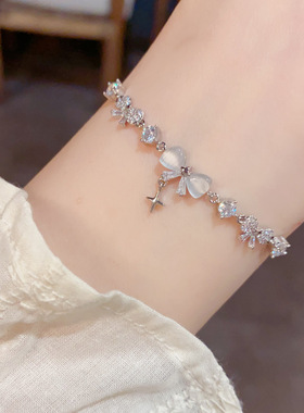 新款甜美风猫眼石蝴蝶结手链女高颜值学生简约百搭抽拉式手环礼物