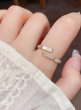 法式简约设计锆石贝母开口戒指女个性轻奢可调节食指戒无名指戒指