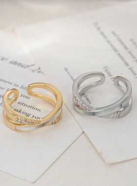 法式风新款简约百搭天然贝壳开口交叉无名指中指食指环戒指装饰品