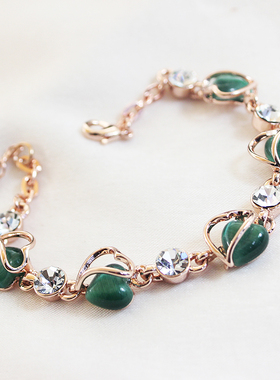 威妮华女猫眼石水钻日韩手链