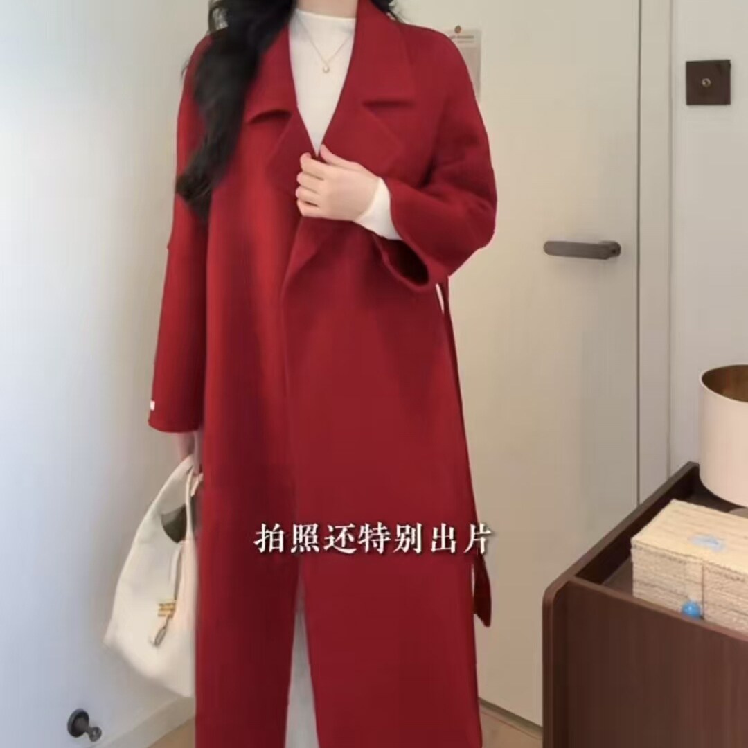 2025秋冬新款双面羊绒大衣女加长款过膝个子毛呢外套羊毛双面呢