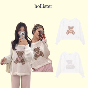 【官方】hollister小海鸥针织衫女夏季薄款镂空毛衣斜肩上衣