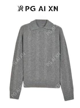 【一一专享】PG Ai XN/品归简约假两件翻领绞花羊毛衫 3074