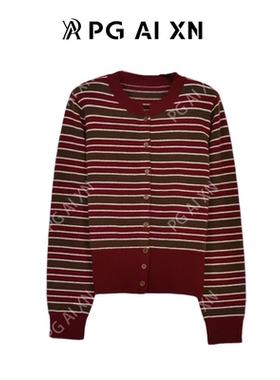 【甜甜粉丝专享】PG Ai XN/品归秋冬新品条纹绵羊毛开衫PGXN 2976