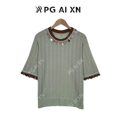 【佳慧tia】PG Ai XN/品归天丝亚麻法式镂空显瘦针织衫 PGXN 2708