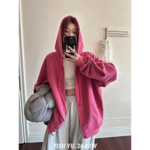 FISH YU -古做旧水洗炒色重磅毛圈连帽卫衣外套(含100棉料)26656