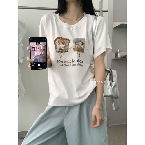 奶思家NICE STUDIO-夏上新韩子吐司女孩印花工艺短袖T恤L8902