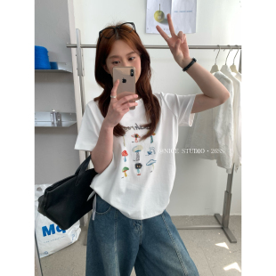 T恤1217 夏上新趣味蘑菇印花工艺短袖 奶思家NICE STUDIO