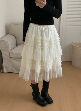 Flower & April-层层木耳边蓬蓬半身裙2025新款纱裙半身裙160978
