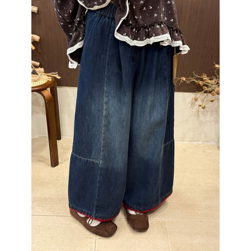 DA.7-秋冬上新日系复古刺绣边拼接牛仔裤休闲宽松显瘦牛仔裤963、