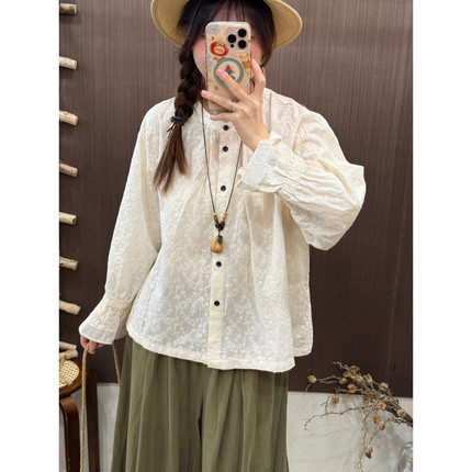 DA.7-早春上新森系提花黑扣精致甜美显瘦小衫7388