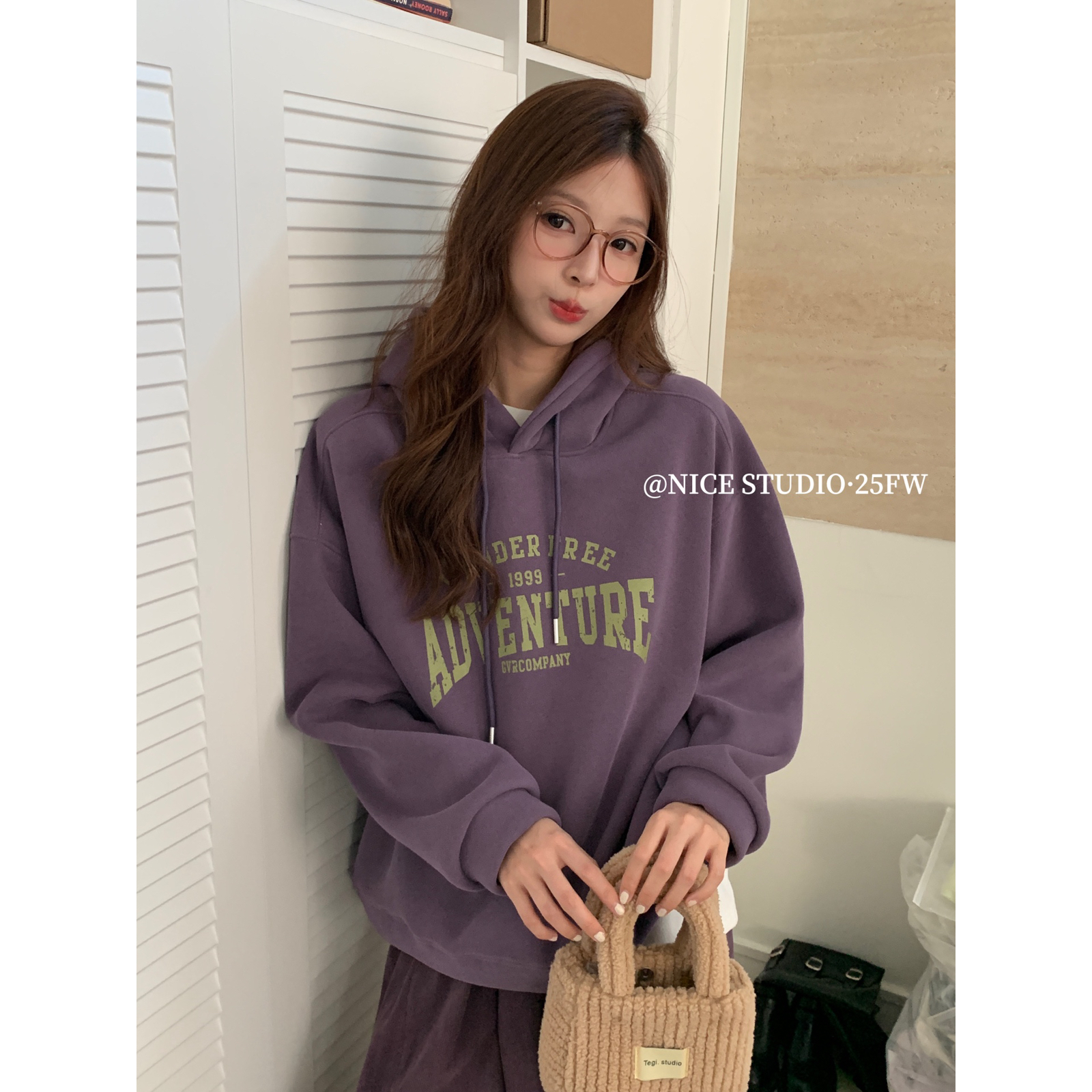 奶思家NICE STUDIO-冬款上新撞色字母加绒连帽卫衣08815