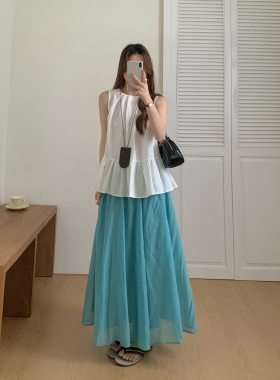 ING-款小众宽松大摆棉麻半身裙女轻盈飘逸纯色显瘦A字半身裙17652