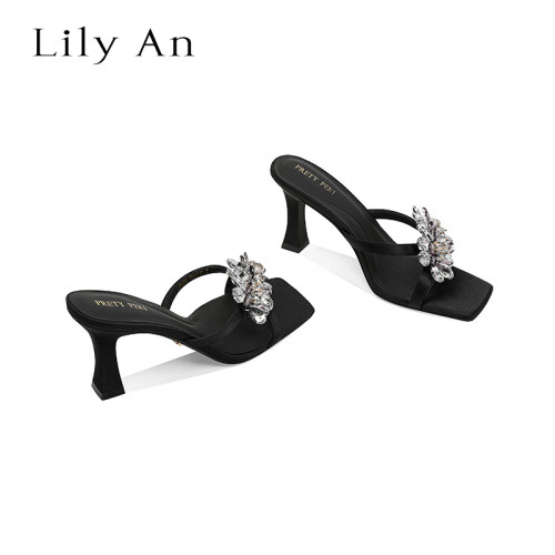 LilyAn手工轻奢高跟拖鞋