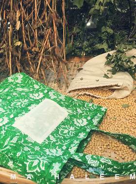 RIMAHALEEMA设计师花卉花卉手工拓印染印度厚棉布包手提单肩包绿