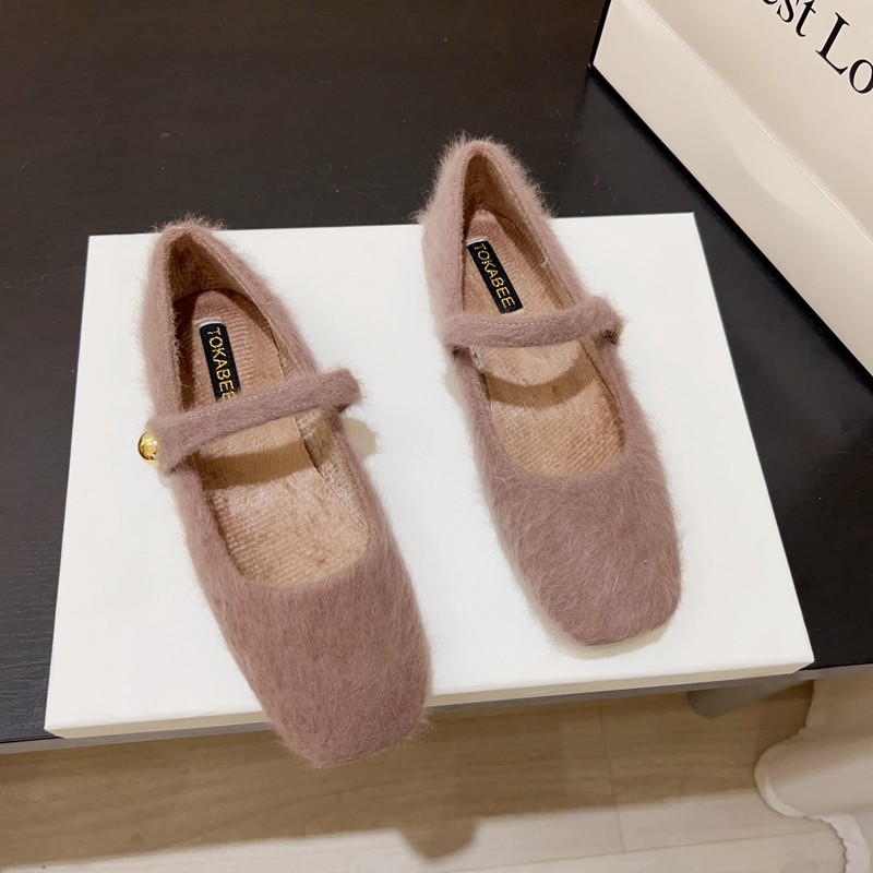 秋冬季新款2024新款玛丽珍鞋加绒保暖浅口方头平跟平底毛毛女单鞋,女鞋,浅口单鞋,淘宝优惠券,粉丝福利购,淘宝优惠卷