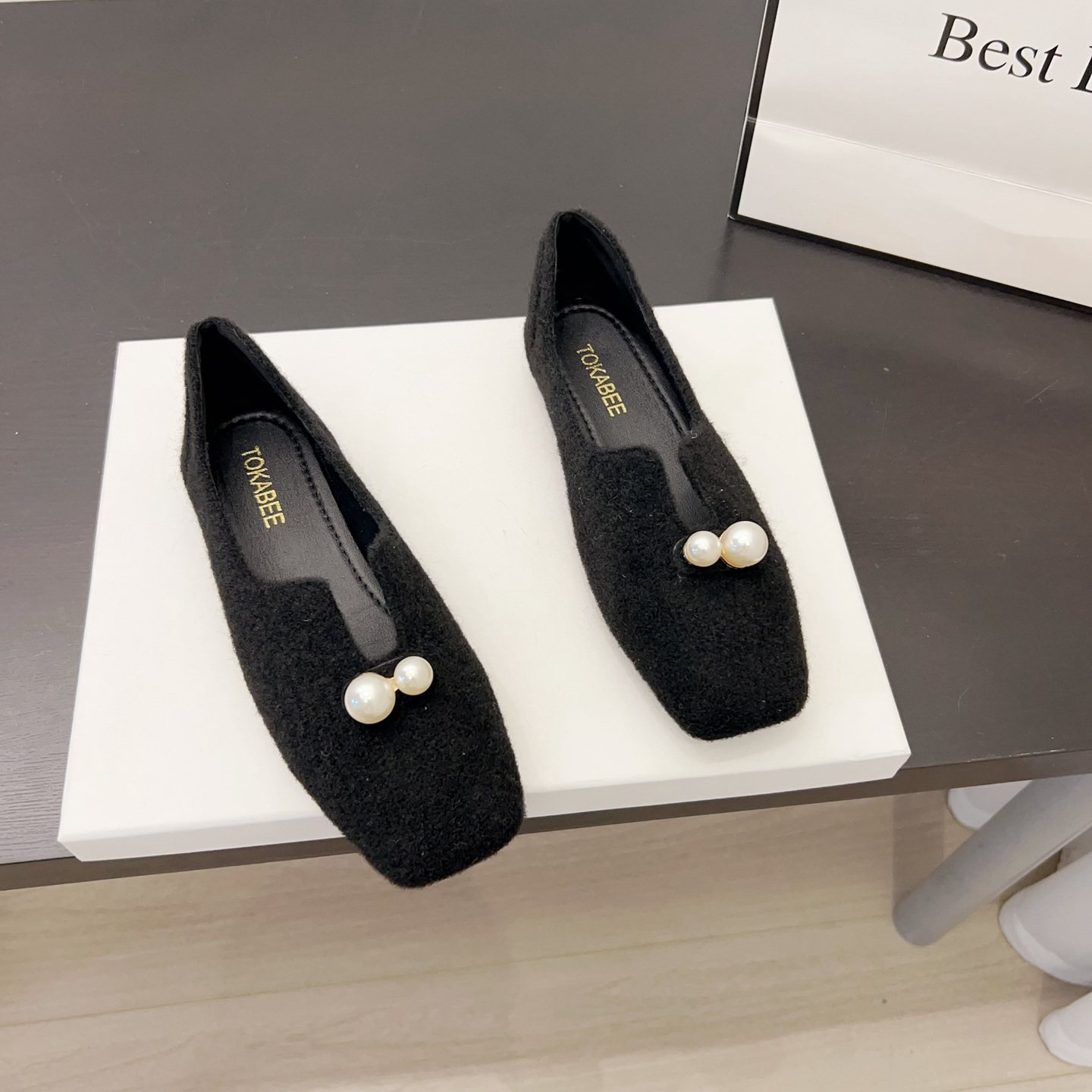 小香风平底单鞋女2025秋季新款毛呢布灰色百搭方头平底外穿毛毛鞋,女鞋,浅口单鞋,淘宝优惠券,粉丝福利购,淘宝优惠卷