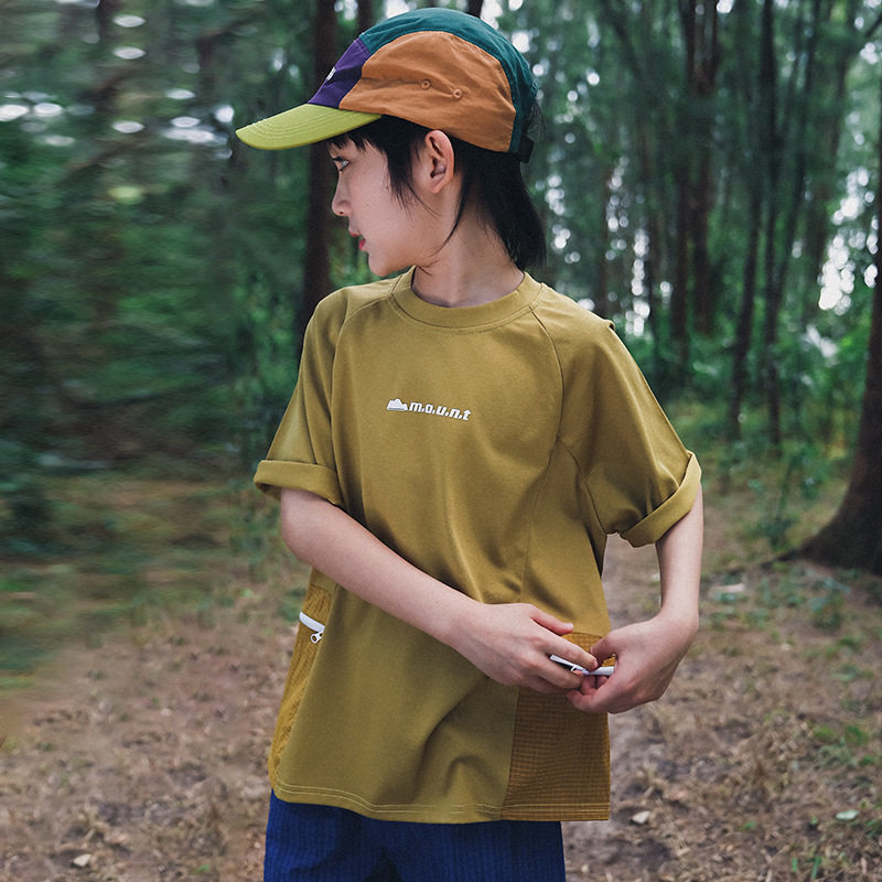 男孩儿童短袖t恤26夏新款男童口袋款半袖圆领体恤衫白蓝土黄黑色