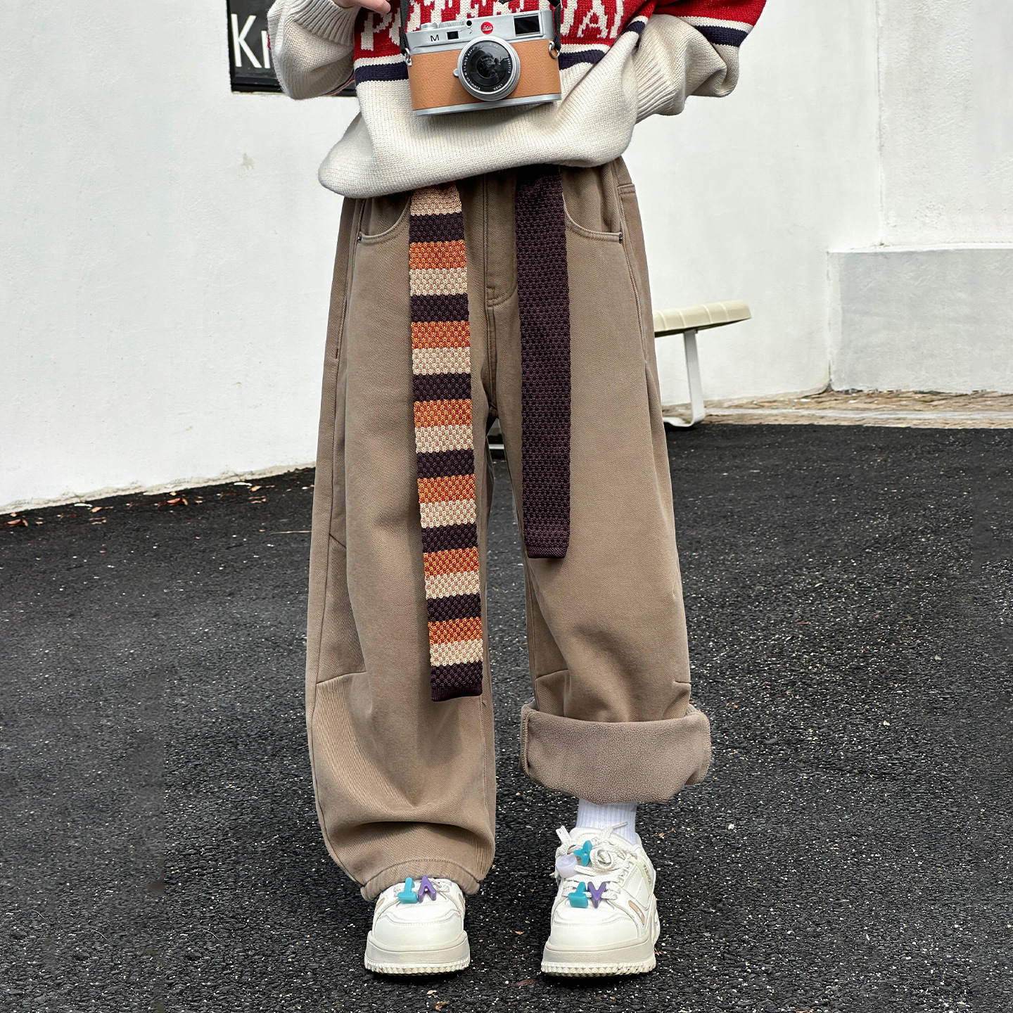 大男孩加绒工装裤熊冬装男童棉布