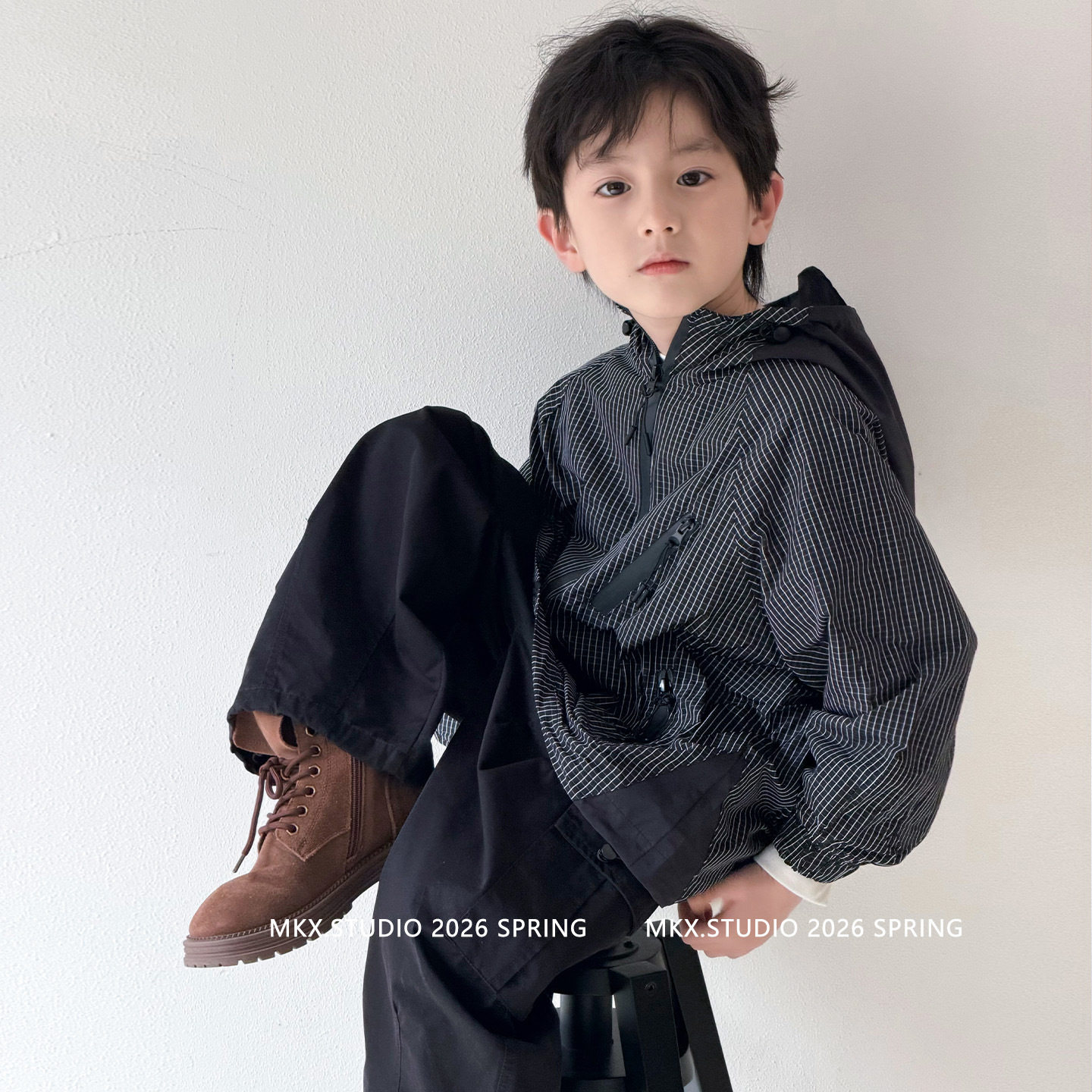 男童连帽外套26春装新款中大童户外运动休闲夹克上衣黑色100~150