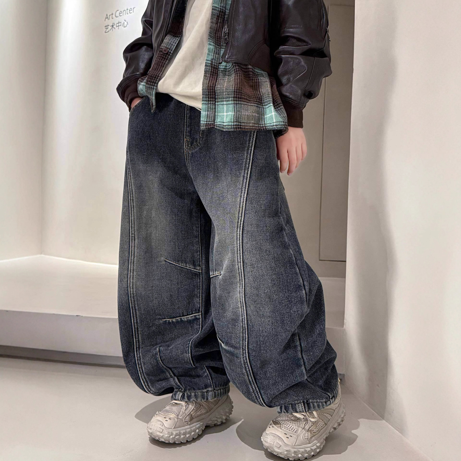 大男孩加绒牛仔裤冬款儿童一体绒