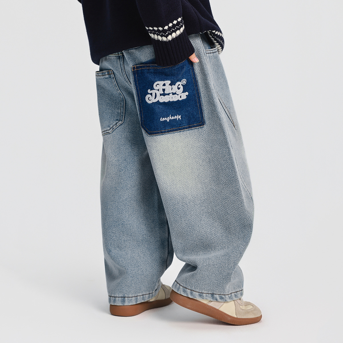 男童加绒牛仔裤冬儿童加厚一体绒