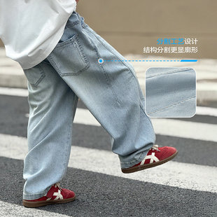 中大男童直筒牛仔裤薄款儿童男孩松紧腰直筒裤休闲百搭蓝110~170