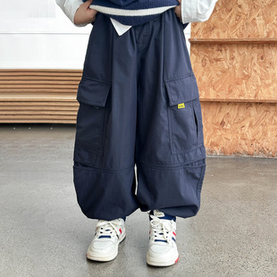 熊猫圆圆2025秋季新品儿童工装裤男童阔腿束脚裤休闲时尚卡其色蓝