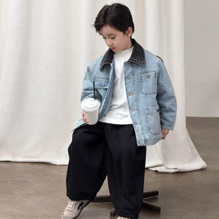 男童夹棉牛仔外套冬装新款男孩儿童薄棉加厚保暖上衣100~160韩版