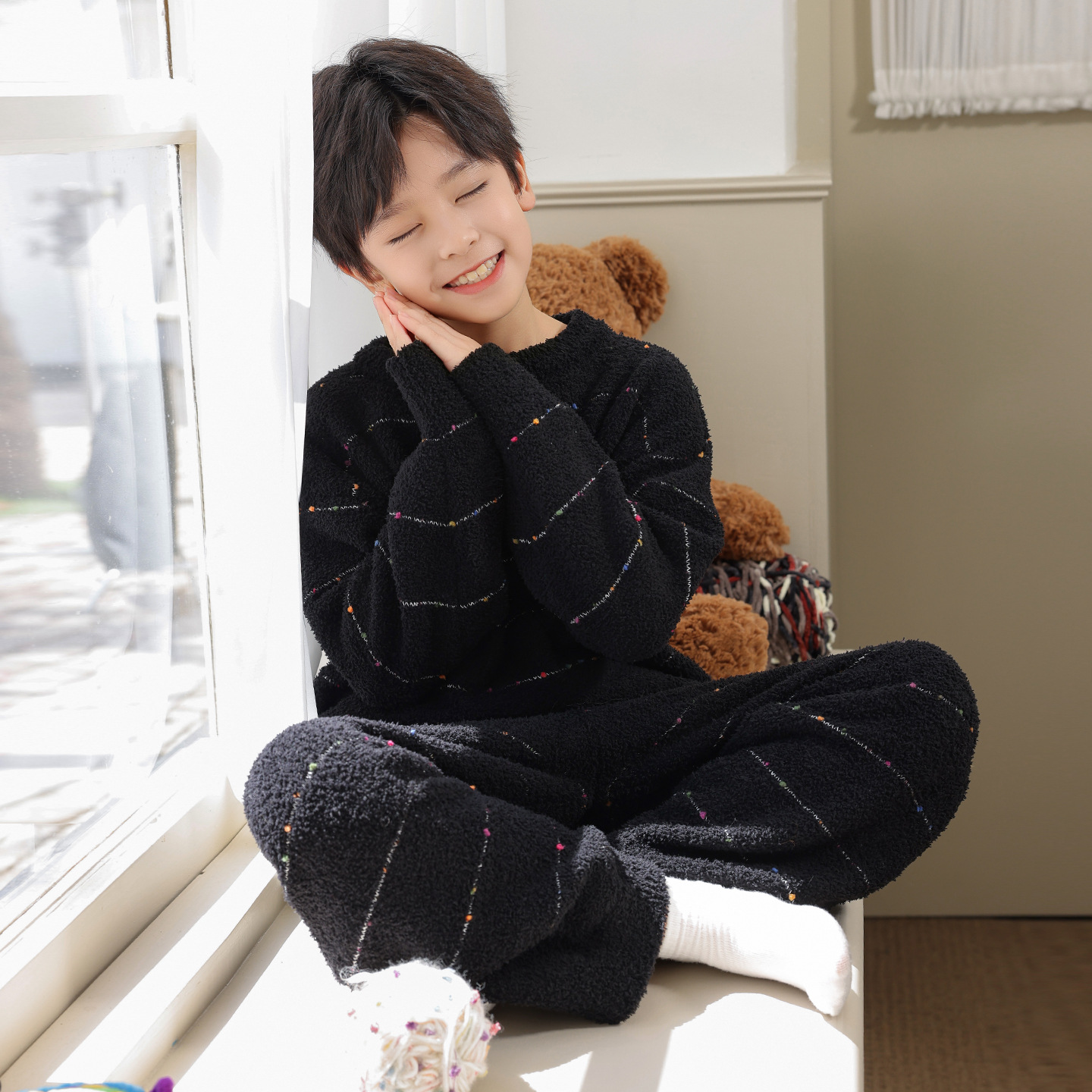 儿童珊瑚绒家居服套装男孩睡衣