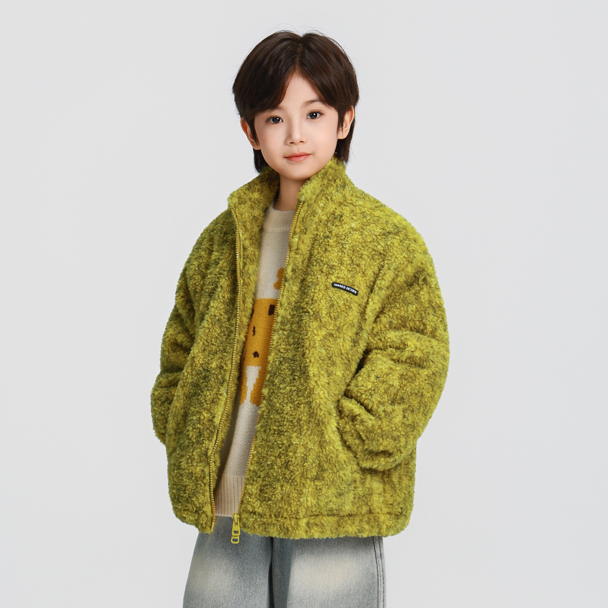 儿童冬款毛毛衣外套绿色110~160