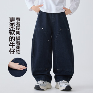 26春新款男童洋气牛仔裤直筒长裤男孩儿童宽松伐木裤潮宝110~170