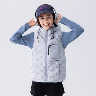 babybody儿童装羽绒马甲25新款洋气男童连帽鸭绒背心坎肩浅蓝色黑