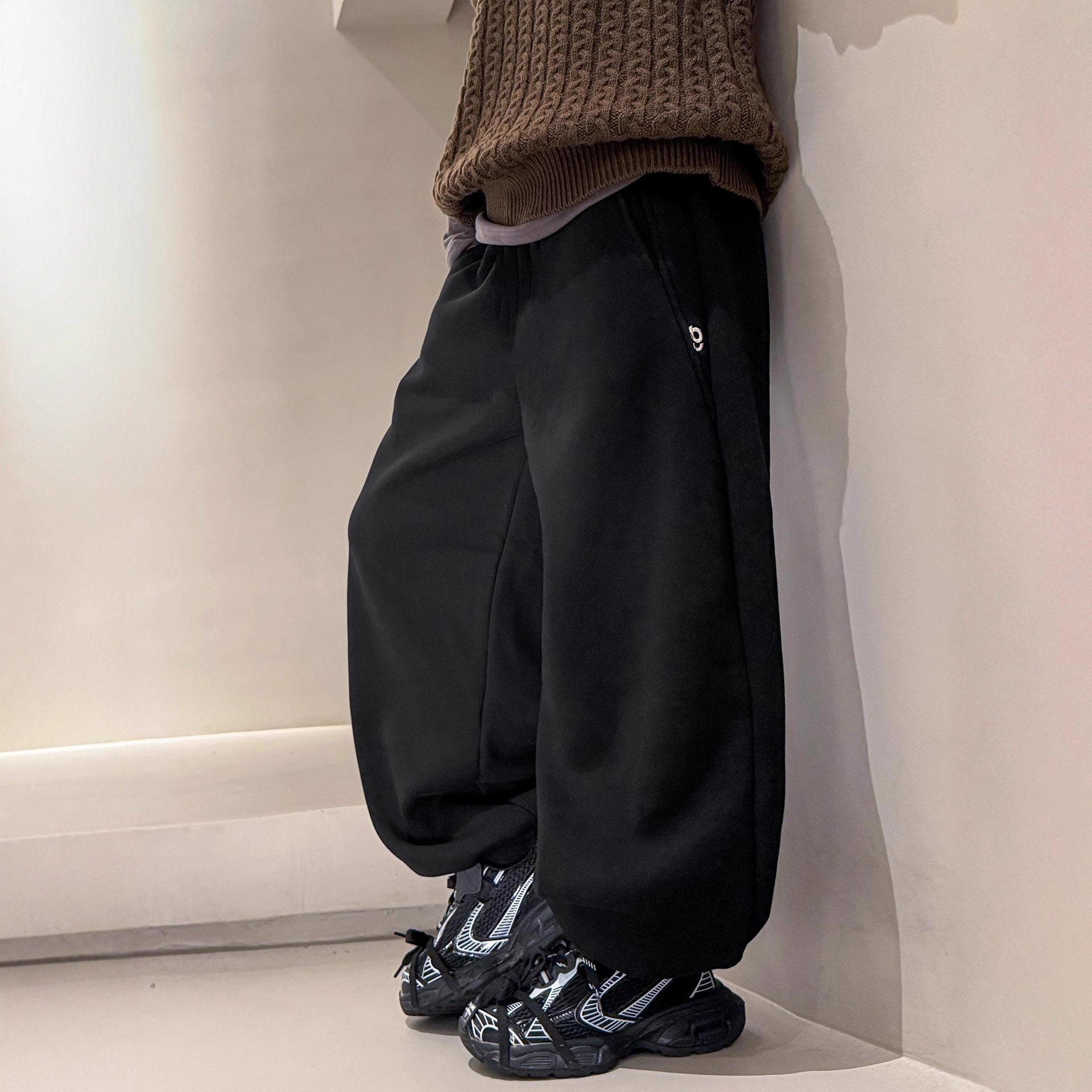 男童加绒休闲裤子中大儿童一体绒运动紧腿卫裤冬装黑灰色130~180