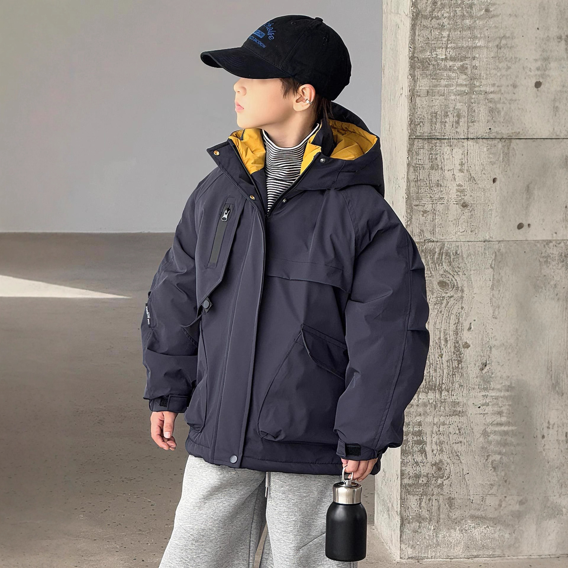 大男孩棉服冬25中大儿童连帽棉衣