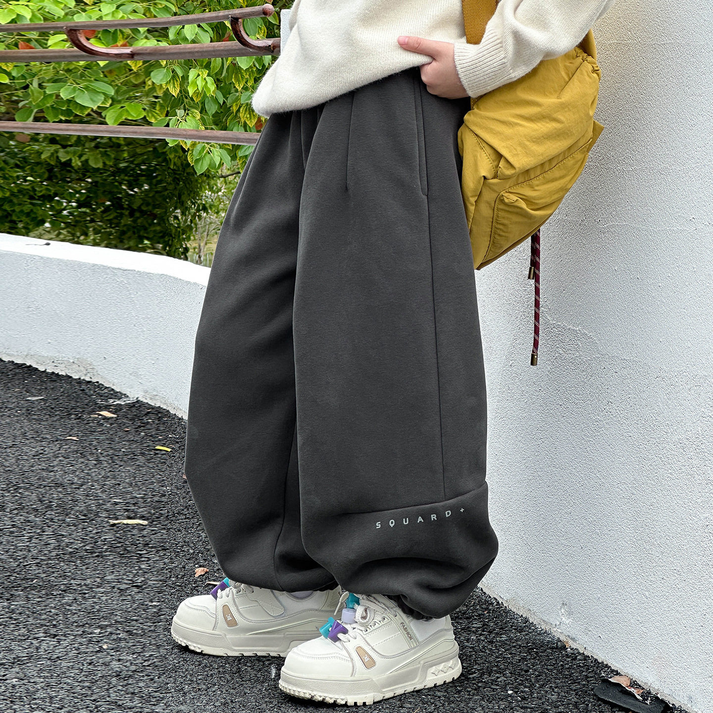 男孩加绒束腿运动裤25秋冬加厚保暖潮男童针织卫裤蓝灰色120~170