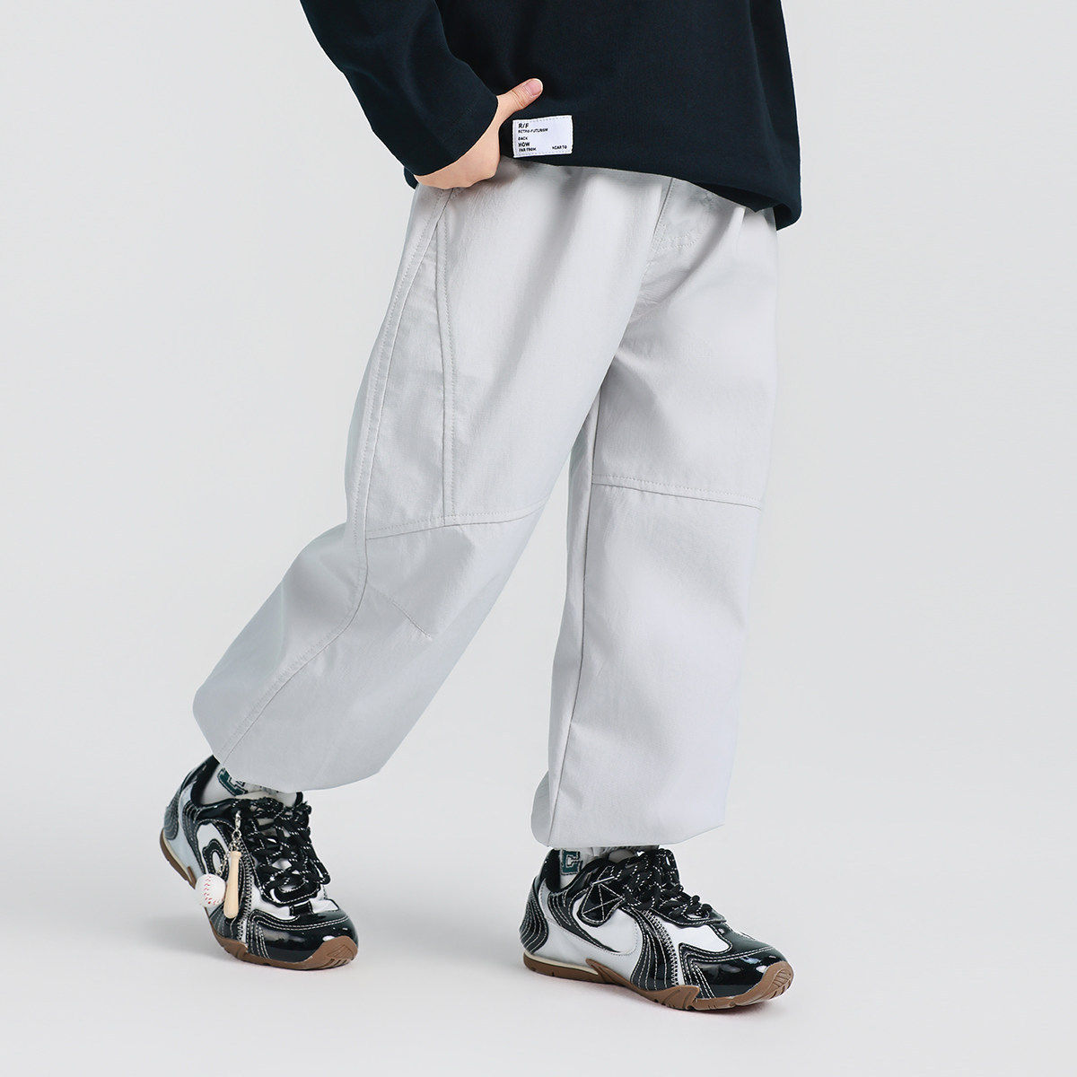 男童工装裤子束腿26春装新款儿童户外长裤男孩休闲裤潮藏青色浅灰