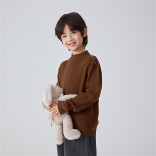 中大男童针织衫内搭时尚25冬新款纯色韩版儿童洋气毛衣灰色咖色黑