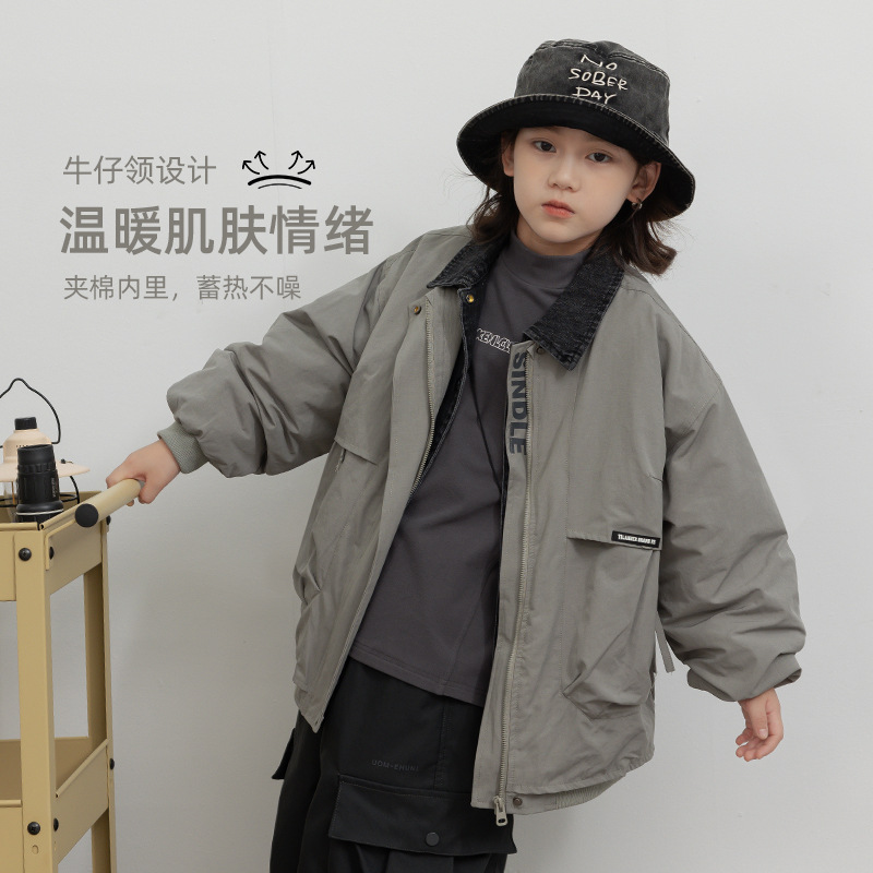 男童假两件外套秋冬儿童加厚夹棉