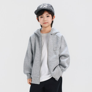 春款男童针织连帽外套儿童纯色贴补绣花连帽卫衣拉链开衫110~160