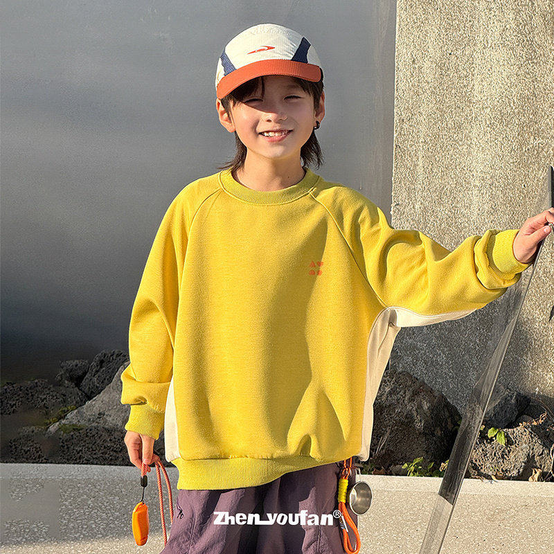 男童印花卫衣26春新款儿童圆领套头衫上衣百搭姜黄色紫色110~170